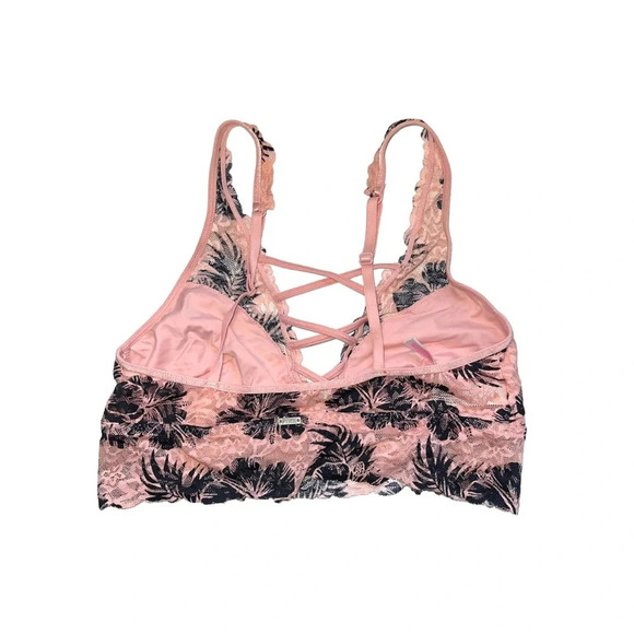 PINK Victoria’s Secret Pink & Black Hibiscus Print Strappy Lace Bralette Small - Picture 5 of 9